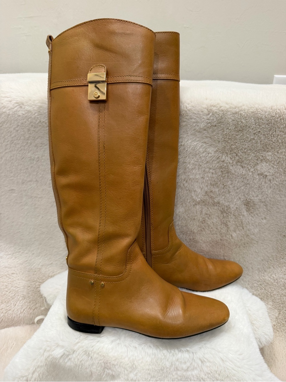 Tory Burch leather Knee-High Riding Boots in Tan